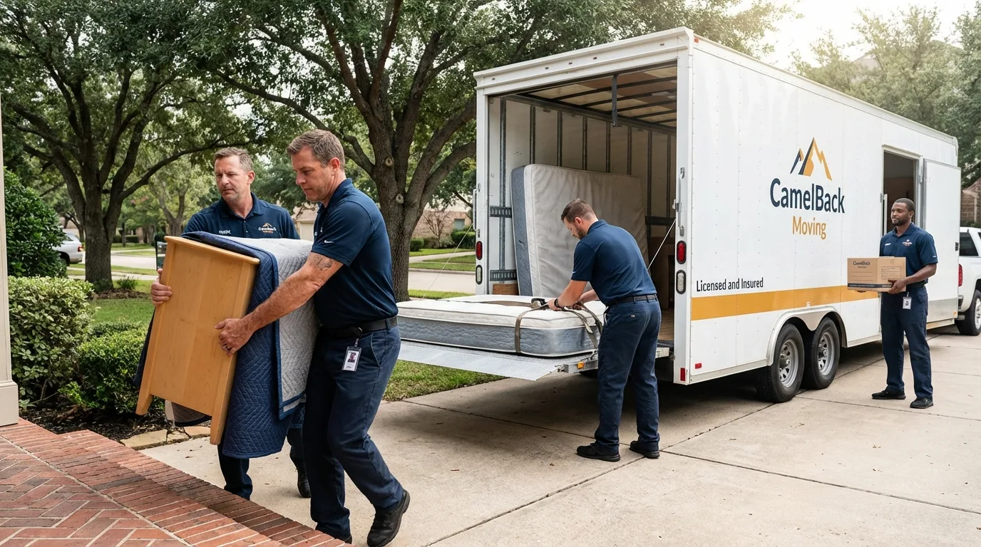 Crew loading residential truck for cross-state move from Louisville, NE